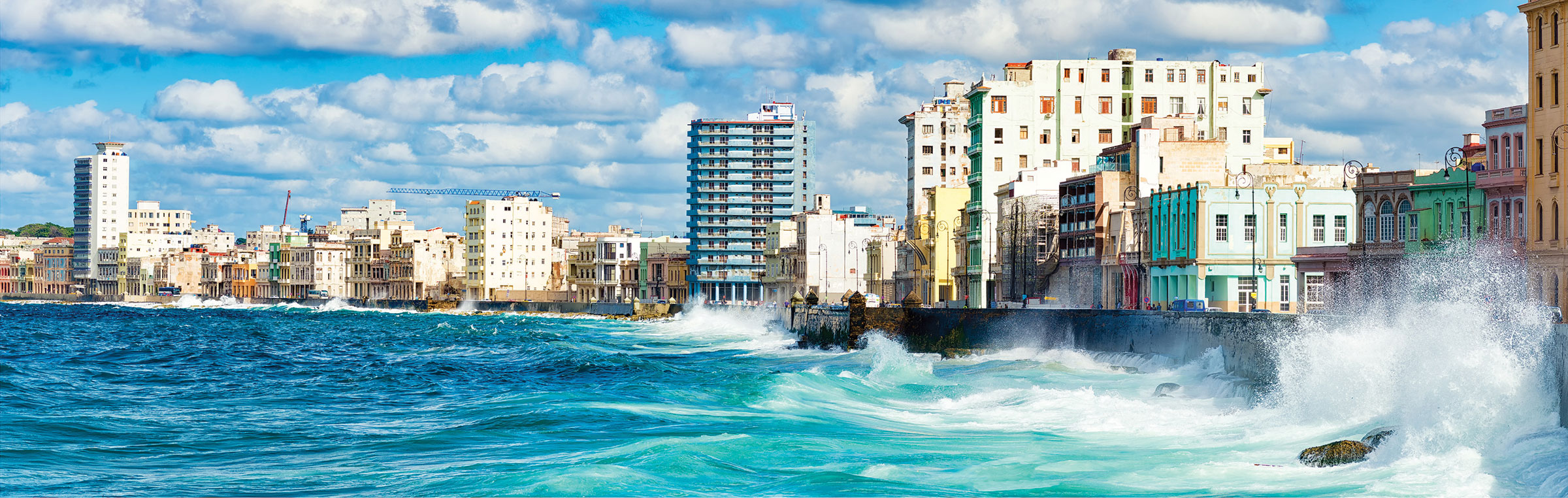 View of the waves and the coastline of the Havana from the malecon